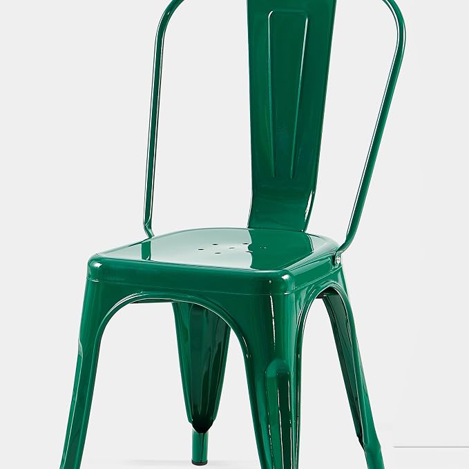 AC Pacific 18 Inch Seat Height Industrial Metal Dining Chairs, Stackable Kitchen or Bar Seat, Durable Modern Design, Versatile Accent Furniture, Set of 2, Green