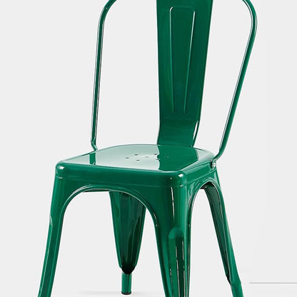 AC Pacific 18 Inch Seat Height Industrial Metal Dining Chairs, Stackable Kitchen or Bar Seat, Durable Modern Design, Versatile Accent Furniture, Set of 2, Green