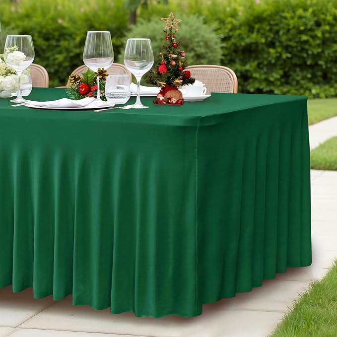 2 Pack Spandex Table Skirts 6ft,Hunter Green for Christmas Decor | Ruffle Design, Elastic Table Covers, Holiday Essentials, Table Cloths For 6 Foot Rectangle Table,Wrinkle Resistant