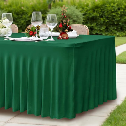 2 Pack Spandex Table Skirts 6ft,Hunter Green for Christmas Decor | Ruffle Design, Elastic Table Covers, Holiday Essentials, Table Cloths For 6 Foot Rectangle Table,Wrinkle Resistant