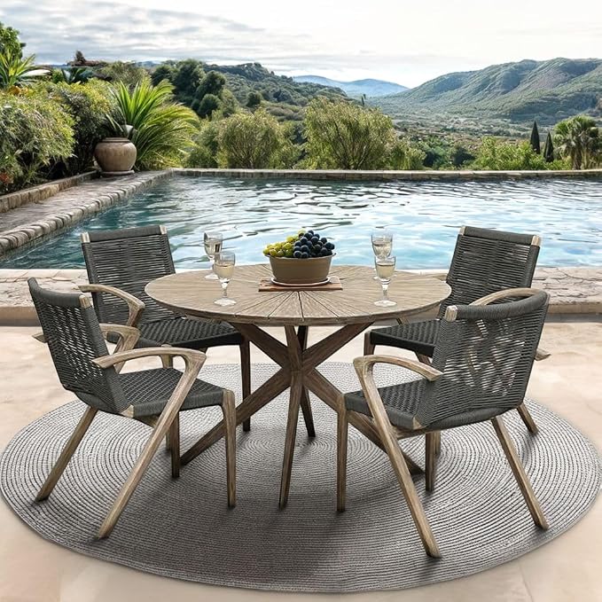 Armen Living Sachi and Nabila Outdoor 5 Piece Light Eucalyptus and Concrete Dining Set