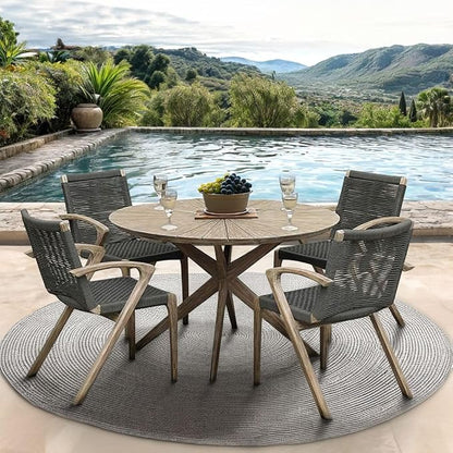 Armen Living Sachi and Nabila Outdoor 5 Piece Light Eucalyptus and Concrete Dining Set