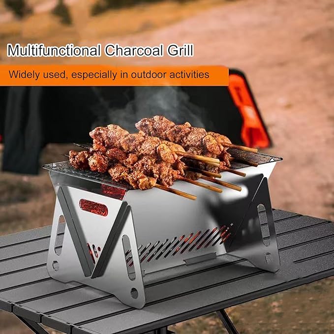 Barbecue Grill, Portable Folding Charcoal Grill, Small Stainless Steel BBQ Grill, Foldable Charcoal Barbecue Desk Tabletop for Outdoor Picnic Garden Camping, 2-3 People Available ( Size : Large )