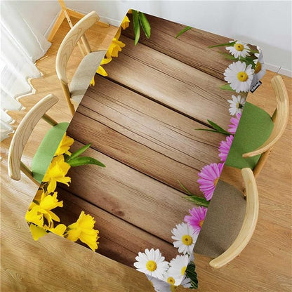 Swono Daisy Flowers Tablecloth Rustic Wooden Colorful Blossom Daisy Rectangle Table Cloth Washable Plaid Table Cover for Kitchen Holiday Dinner, 52x 70 Inch Tablecloth