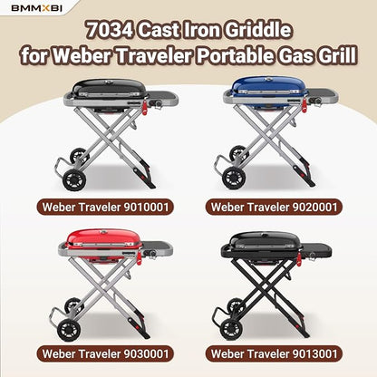 Cast Iron Griddle with Carry Bag for Weber Traveler Grill 9010001 9020001 | 7034 Griddle Insert Replacement Parts for Weber Traveler Portable Grill 9030001 9013001 9011701 Flat Top Griddle Accessories