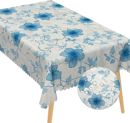 Blue Flower Rectangle Tablecloth Perfect for Spring Home Decor 52x70 Inch Blooming Floral Washable Table Cover Watercolor Rustic Table Cloth Dust-Proof for Farmhouse Decoration Buffet Picnic