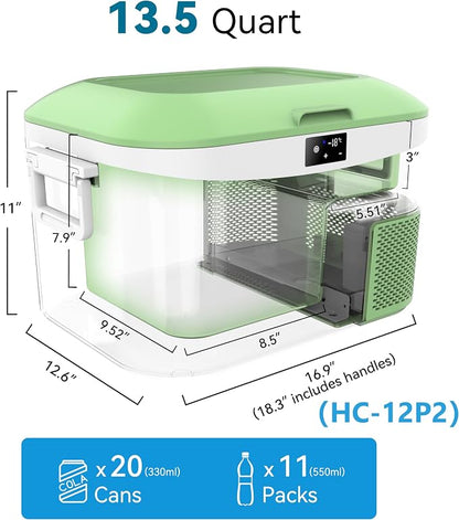 Megiu 12 Volt Refrigerator Portable Car Freezer 13.5 Quart (12.8 Liter) Compressor Cooler 12V/24V DC 110～240 Volt AC for Truck Van RV Camper SUV Boat Travel Camping Road Trips Tailgating -18℃~+15℃