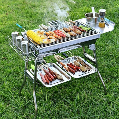 Portable Charcoal Grill for Camping BBQ Grills Outdoor Barbecue Grill Detachable Foldable Charcoal Grill Rack with Stainless Steel Bracket,48 * 33 * 57Cm-D