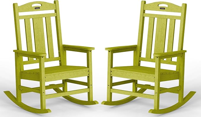 Ciokea Oversized Outdoor Rocking Chairs Set of 2, 380lbs Heavy-Duty Large Patio Rocker, High Back Cozy Porch Chairs, Weather Resistant Patio Rocking Chairs for Outside, Fire Pit, Deck, Lime Green