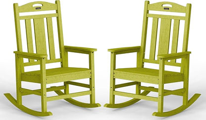 Ciokea Oversized Outdoor Rocking Chairs Set of 2, 380lbs Heavy-Duty Large Patio Rocker, High Back Cozy Porch Chairs, Weather Resistant Patio Rocking Chairs for Outside, Fire Pit, Deck, Lime Green