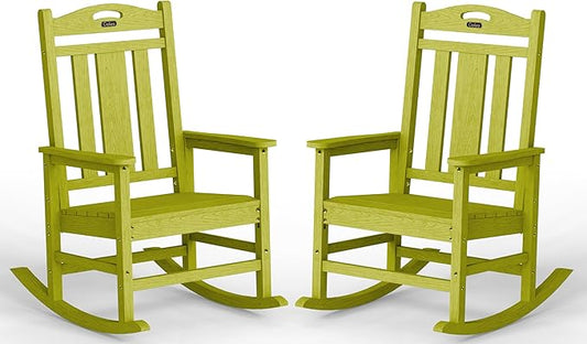 Ciokea Oversized Outdoor Rocking Chairs Set of 2, 380lbs Heavy-Duty Large Patio Rocker, High Back Cozy Porch Chairs, Weather Resistant Patio Rocking Chairs for Outside, Fire Pit, Deck, Lime Green