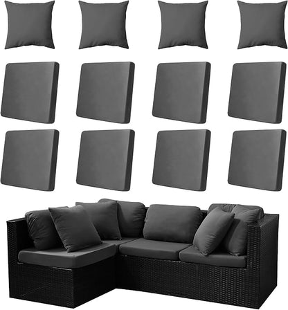 Outdoor Cushion & Pillow Cover Set, 8 Seat Covers + 4 Pillow Covers | Stretch Fit, Replacement, Washable and Reusable Furniture Protectors, Fits most patio furniture cushion covers, Cover Only