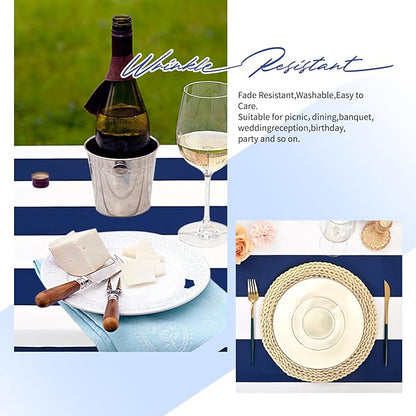 2 Pack Blue and White Striped Rectangle Tablecloth, 60x84inch, Polyester Fabric, Washable, for Coffee Table, Birthday Party, Picnic, Barbecue, Indoor/Outdoor Dining