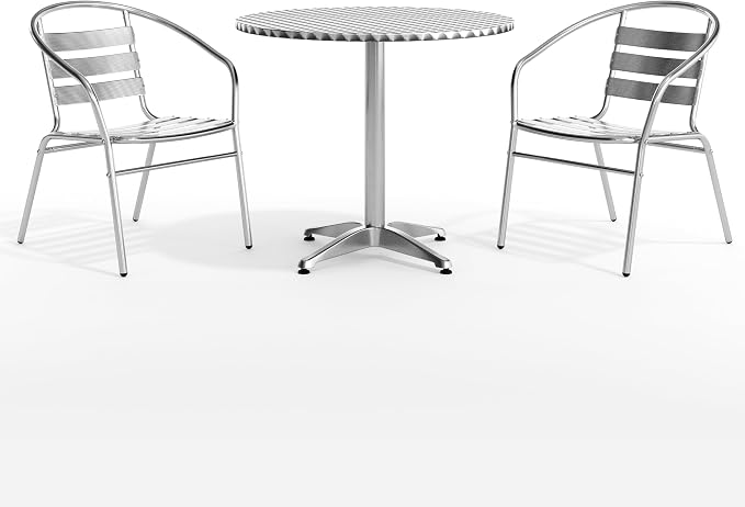 Flash Furniture Lila 31.5'' Round Aluminum Indoor-Outdoor Table Set with 2 Slat Back Chairs | Indoor/Outdoor Use, Slat Back Chairs