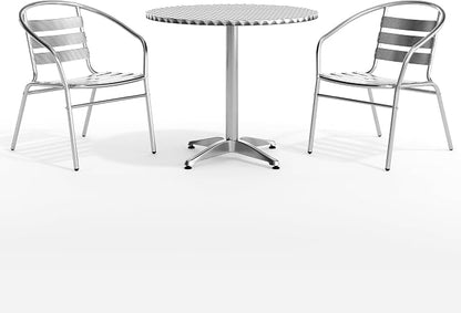 Flash Furniture Lila 31.5'' Round Aluminum Indoor-Outdoor Table Set with 2 Slat Back Chairs | Indoor/Outdoor Use, Slat Back Chairs