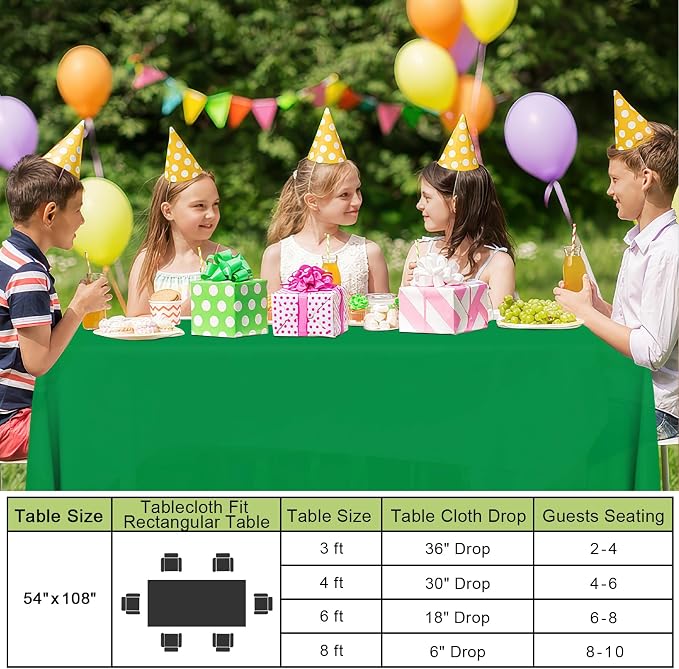 Smiry Disposable Table Cloth - 6 Pack, 54 x 132 Inch Waterproof Rectangle Tablecloths for Parties, Decorative Plastic Table Cover, Leakproof & Sturdy, Green