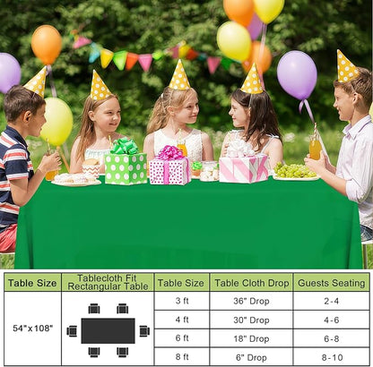 Smiry Disposable Table Cloth - 6 Pack, 54 x 132 Inch Waterproof Rectangle Tablecloths for Parties, Decorative Plastic Table Cover, Leakproof & Sturdy, Green