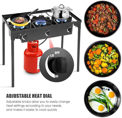 FANTASK 3-Burner Outdoor Camping Stove, Portable High Pressure Propane Gas Cooker Burner w/Detachable Legs for Patio Camp Cooking