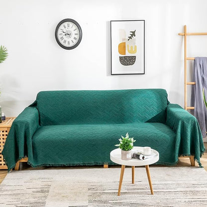 AIVIA Couch Cover Sheet Blanket, Oversized Covers for 3-4 Cushion High Backrest Sofa, Extra Large Furniture Decoration Sofa Slipcovers, L Shape U-Shaped Sectional Protector, Blackish Green 91"x134"