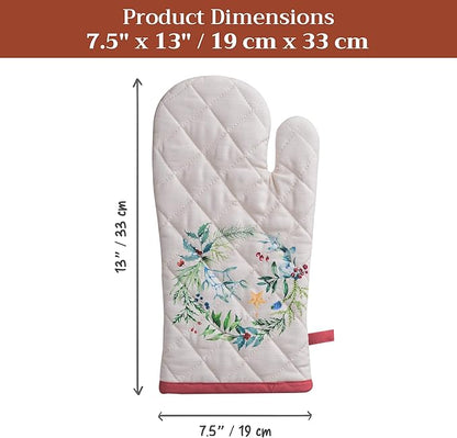 Maison d' Hermine Oven Gloves 100% Cotton Oven Mitt 7" x 13" with Loop Heat Resistant BBQ Cooking Gloves for Thanksgiving Christmas Decorations Baking Handling Hot Pans (Pack of 1, Holly Time)
