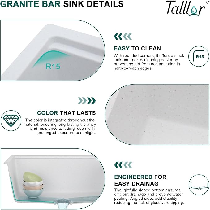 18x18 Inch Undermount Bar Sink Workstation - White Granite Composite All-In One Single Bowl Classic Quartz Wet Prep Sink with Cutting Board for Kitchen Bar, RV, Boat, and Outdoor #TLGU-131