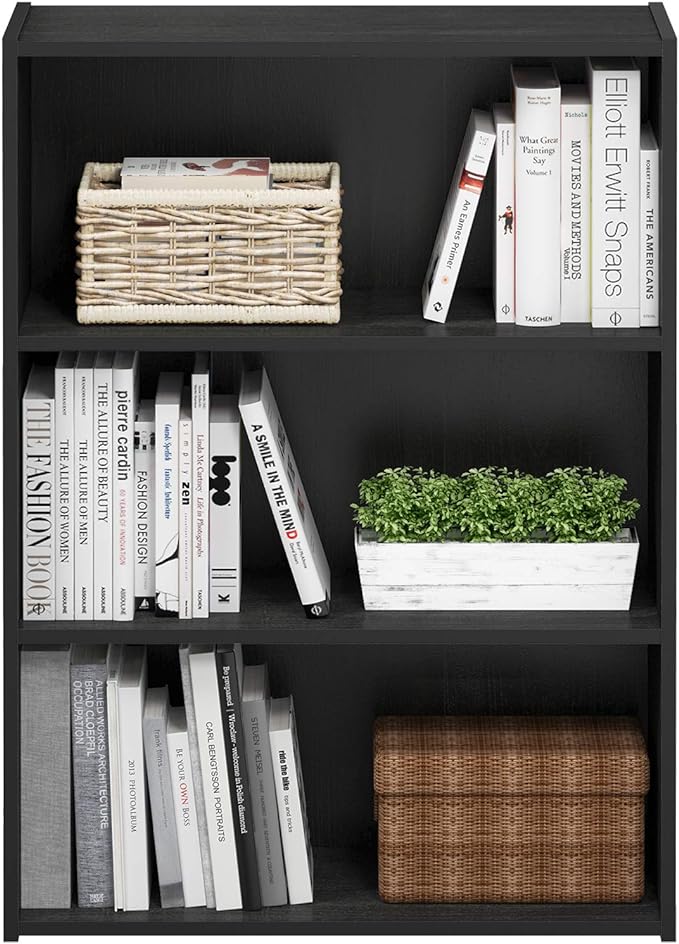Furinno PASIR Book Shelf, 3-Tier Bookshelf, Storage Shelves Bookcase, 9.7 x 23.7 x 31.5, for Living Room, Bedroom, Home Office, Americano