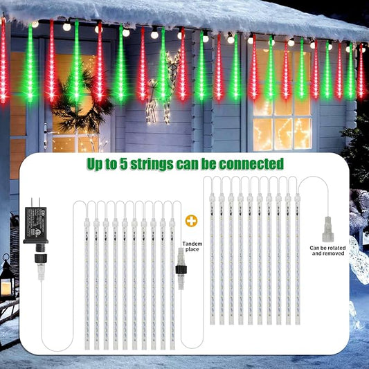 LAMPHOME Christmas Lights Outdoor,12-inch LED Meteor Shower Icicle Lights, 10 Tubes 240 LED String Lights. Waterproof Plug, Shower Rain for Xmas Tree Yard House Decor Red&Green