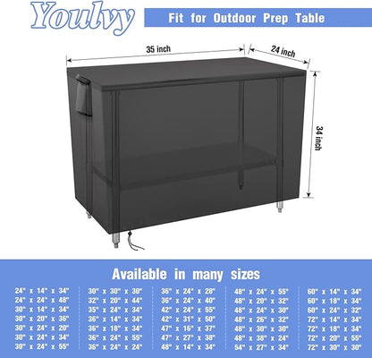 Outdoor Prep Table Cover 35 Inch,Waterproof Patio Outdoor Stainless Steel Metal Grill BBQ Table Cart Cover Dustproof Windproof All Season Pretection for Outdoor Table - 35 x 24 x 34 Inch