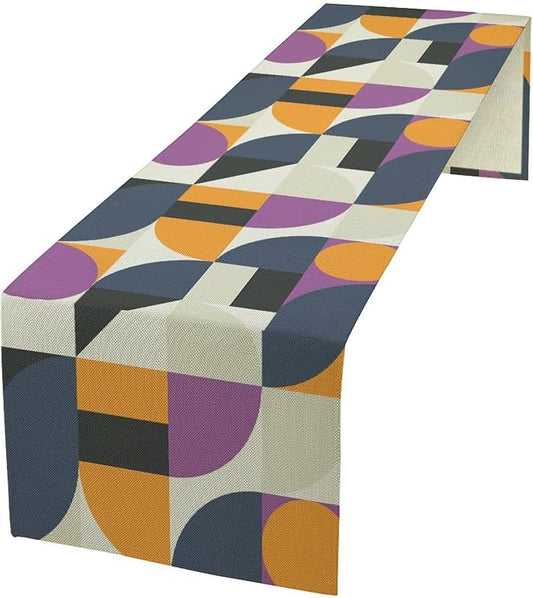 Mid Century Geometric Table Runner,Nordic Abstract Splicing Semicircle Linen Table Runners for Indoor Outdoor Home Holiday Wedding Birthday Party Decoration 13x70in