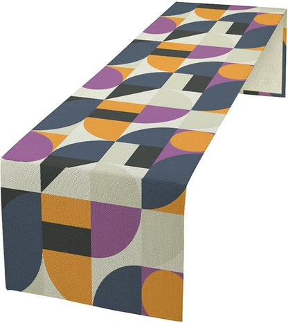 Mid Century Geometric Table Runner,Nordic Abstract Splicing Semicircle Linen Table Runners for Indoor Outdoor Home Holiday Wedding Birthday Party Decoration 13x108in