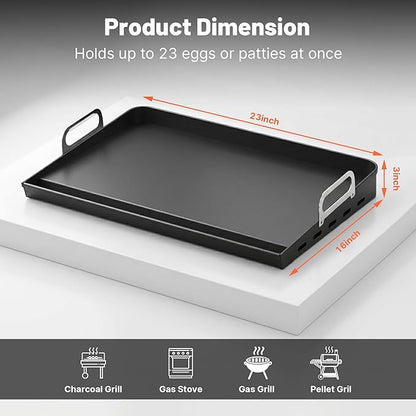 23"x16" Portable Steel Griddle for Gas Grill & Stove Top, Heavy Duty Grill Griddle for Weber, Nexgrill, Charbroil Grills, Easy to Clean, Ideal for Multi-Burner Cooking in Kitchen or Backyard