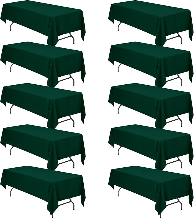 BRILLMAX 10 Pack Hunter Green Tablecloths 60x126 in for 8ft Rectangle Table | 150 GSM Polyester Fabric, 15" Standard Drop, Water, Stain & Wrinkle Resistant Cloth Cover for Wedding Reception Banquet Party