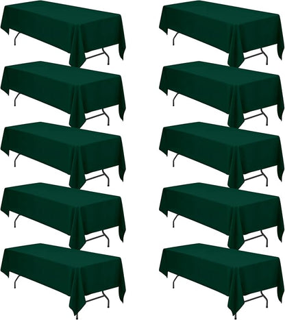 BRILLMAX 10 Pack Hunter Green Tablecloths 60x126 in for 8ft Rectangle Table | 150 GSM Polyester Fabric, 15" Standard Drop, Water, Stain & Wrinkle Resistant Cloth Cover for Wedding Reception Banquet Party