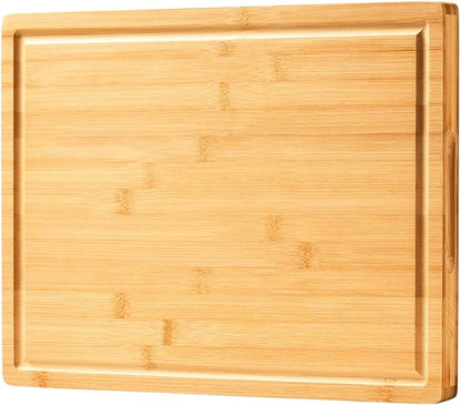 Allsum Large Bamboo Wood Cutting Boards for Kitchen, 1" Extra Thick Butcher Block with Juice Grooves & Handles Resisting to Warping and Cracking, Fancy Charcuterie Boards, 17"L x 12.5"W