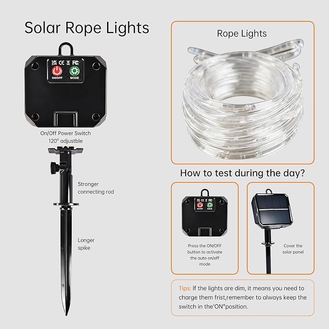 Solar Roep Lights for outside, 33ft 100 LED Solar string Lights with 8 Modes, Waterproof Solar Outdoor Light for Patio Garden Party Tree Proch Pool Fence Outdoor Holiday Xmas Decor-Warm White