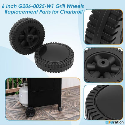 6 Inch G206-0025-W1 Grill Wheels Replacement Parts for Charbroil Various Models 463377319 463620415 463720114 463720113 463611212 Thermos 461630509 461670719 461771119