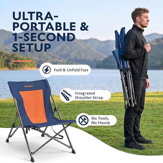 Alvantor® Camping Chair 2 Pack, High Back Folding Beach Chair Breathable for Outdoor, Ergonomic Backrest, Easy Use Portable Lawn Chair Seat for Travel, Pinic, Sports Events, 20"x28"x28"