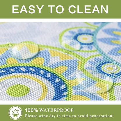 UMINEUX Outdoor Tablecloth with Umbrella Hole and Zipper, Spring/Summer Waterproof Table Cover for Picnic/BBQ/Garden(60" Round,Blue&Green)