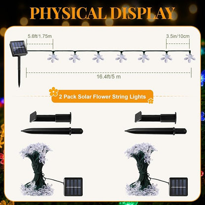 2 Pack 100 LED Solar Flower String Lights, Outdoor Waterproof,Multicolored | Total 33FT Fairy Light, Cherry Blossom Christmas Lights for Garden Yard Fence Patio Christmas Tree Wedding Party Decoration