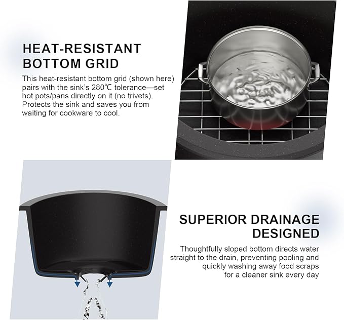 Mocoloo 18 Inch Round Bar Sink Undermount - Black Granite Composite Quartz Prep Sinks Small Kitchen Sink for Island or RV
