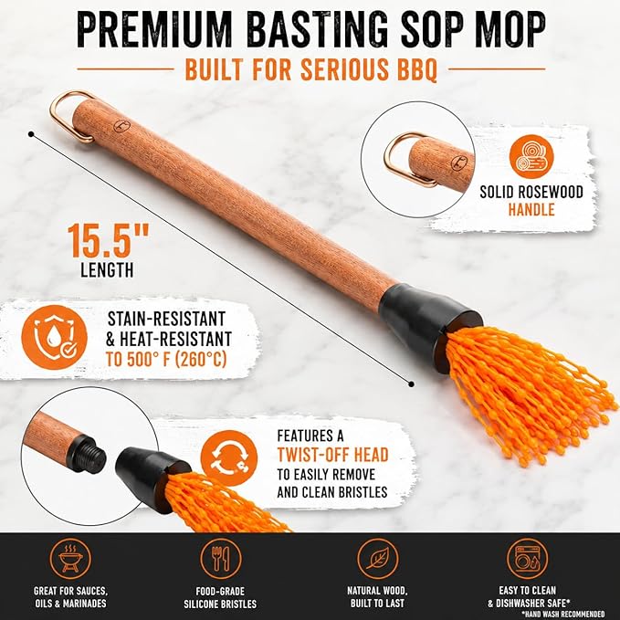 Outset Basting Brush With Rosewood Handle, BBQ Sauce Mop