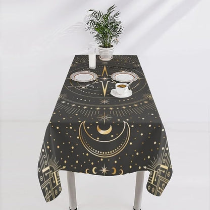 Vintage Tarot Moon Tablecloth Boho Mystical Crescent Moon Phases Star Galaxy Space Table Cloth Water Resistant Wipeable Table Cover for Picnic Party Holiday Kitchen Dinner Table 60"x120"