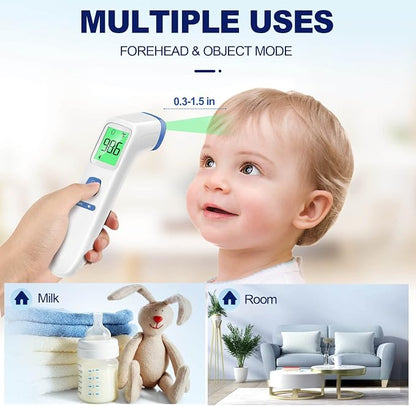 No-Touch Thermometer for Adults, Kids, Babies, 1-Sec Fast Accurate (Blue) | Fever Alarm, Large LCD with 3-Color Backlight, Silent Mode, 35-Reading Memory, Forehead & Object Mode, for Home & Clinic