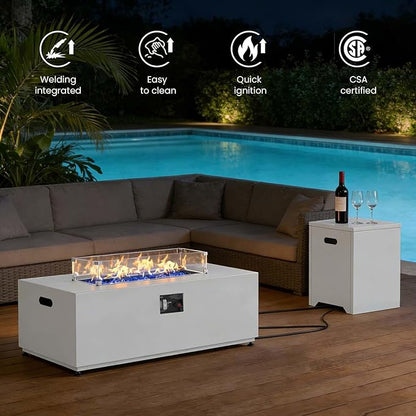 42 Inch Gas Fire Pit Table, 55,000 BTU Propane Fire Pits for Outside with Aluminum Lid and Waterproof Cover, 2 in 1 Firepit Table