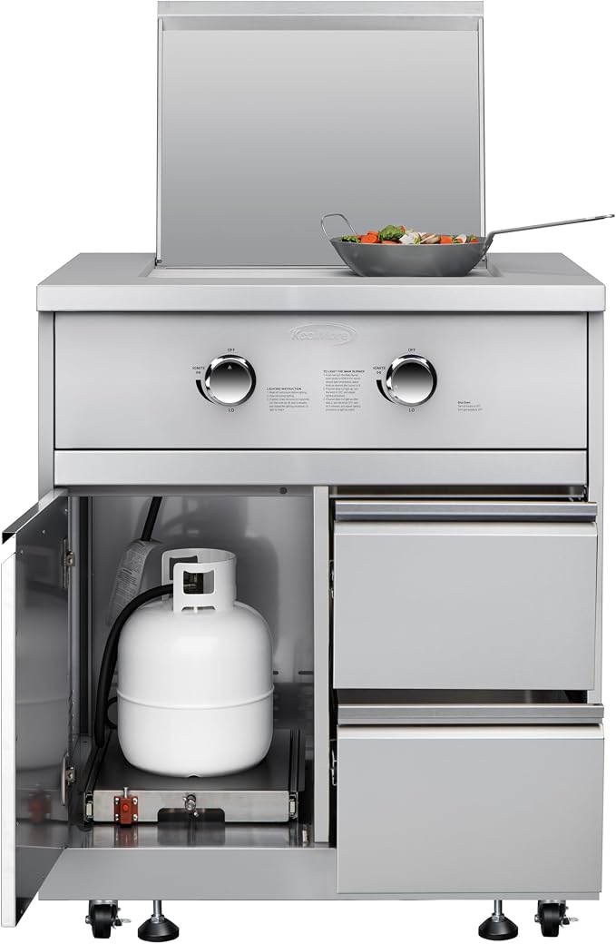 KoolMore 32 in. Outdoor Kitchen Liquid Propane Side Burner with Bottom Cabinet in Stainless-Steel (KM-OKS-SBC)
