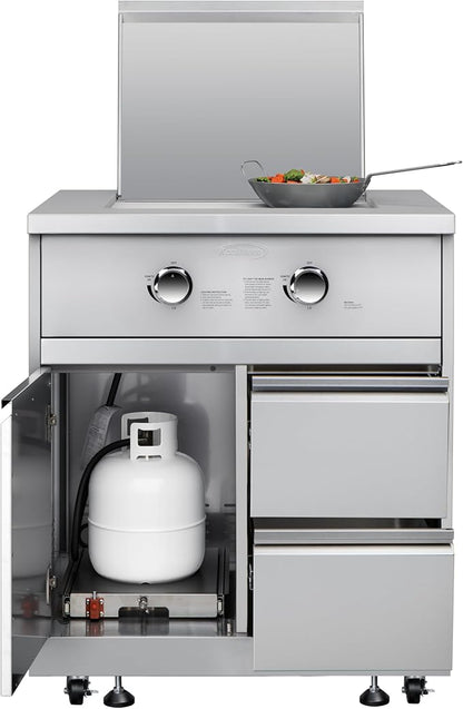 KoolMore 32 in. Outdoor Kitchen Liquid Propane Side Burner with Bottom Cabinet in Stainless-Steel (KM-OKS-SBC)