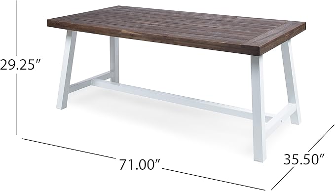 GDFStudio Cassie Outdoor Modern Industrial 3 Piece Acacia Wood Picnic Dining Set with Benches, Sandblasted Dark Brown and White Rustic Metal