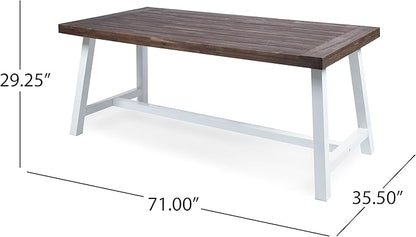 GDFStudio Cassie Outdoor Modern Industrial 3 Piece Acacia Wood Picnic Dining Set with Benches, Sandblasted Dark Brown and White Rustic Metal