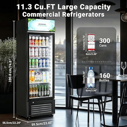 BODEGACOOLER Commercial Beverage Refrigerator, 300 Cans & 160 Bottles, Display Refrigerator For Beer,Soda, Merchandiser Refrigerator with Soft LED Light For Kitchen, Office, Garage, Gym,Man cave,Shop