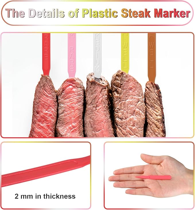 2000 Pcs 3 Inch Steak Markers, Colorful Plastic Meat Doneness Picks Steak Temperature Sticks Assorted Doneness Labels Rare, Medium Rare, Medium Well, Well for Catering, Barbecues, Parties, Picnic